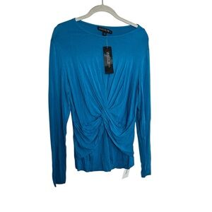 Lafayette 148 New York Aqua Twist Front Long Sleeve Top Size L NWT